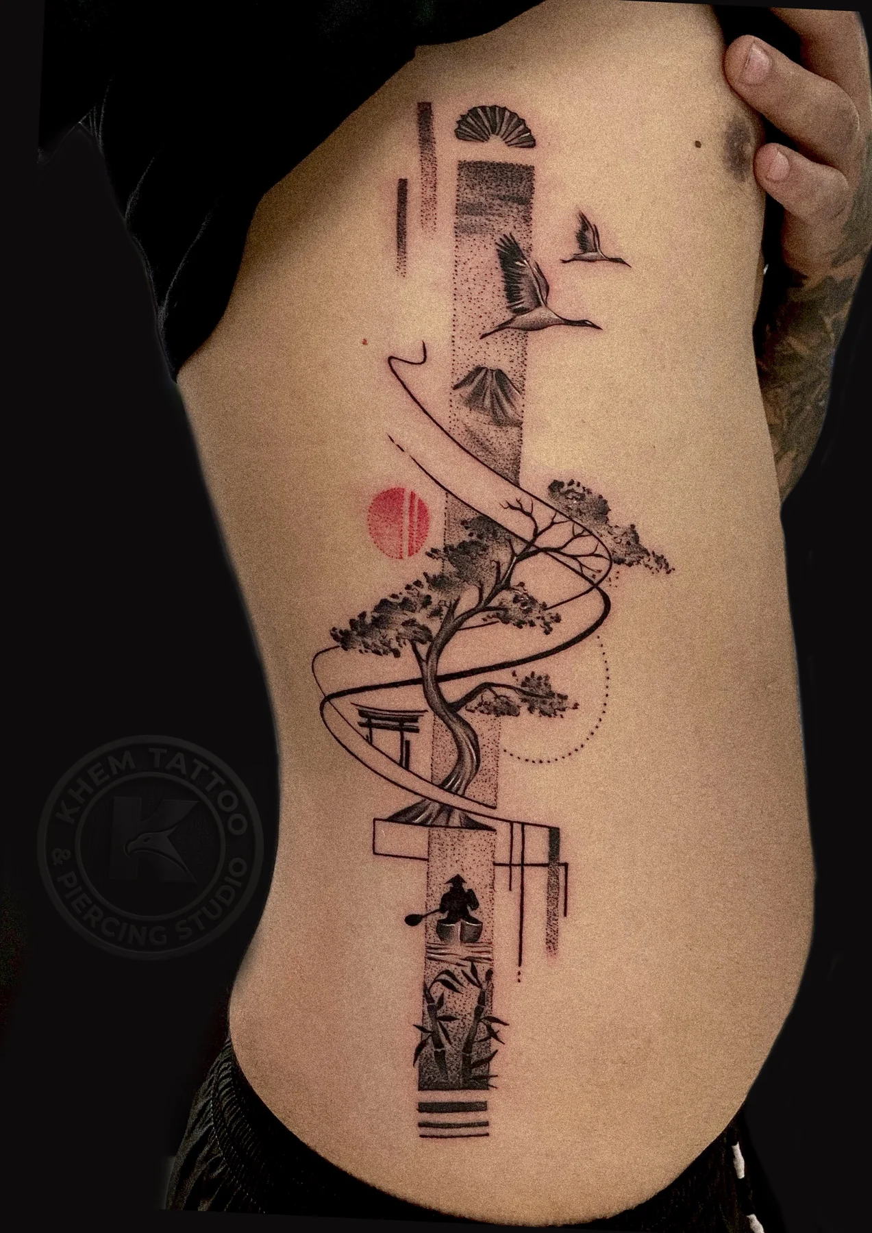 Fine-line branching tattoo 